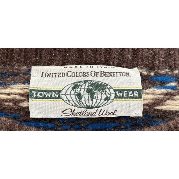UNITED COLORS OF BENETTON Pullover Fair Isle Wool Sweater Crew Neck Multicolor - Picture 7 of 9